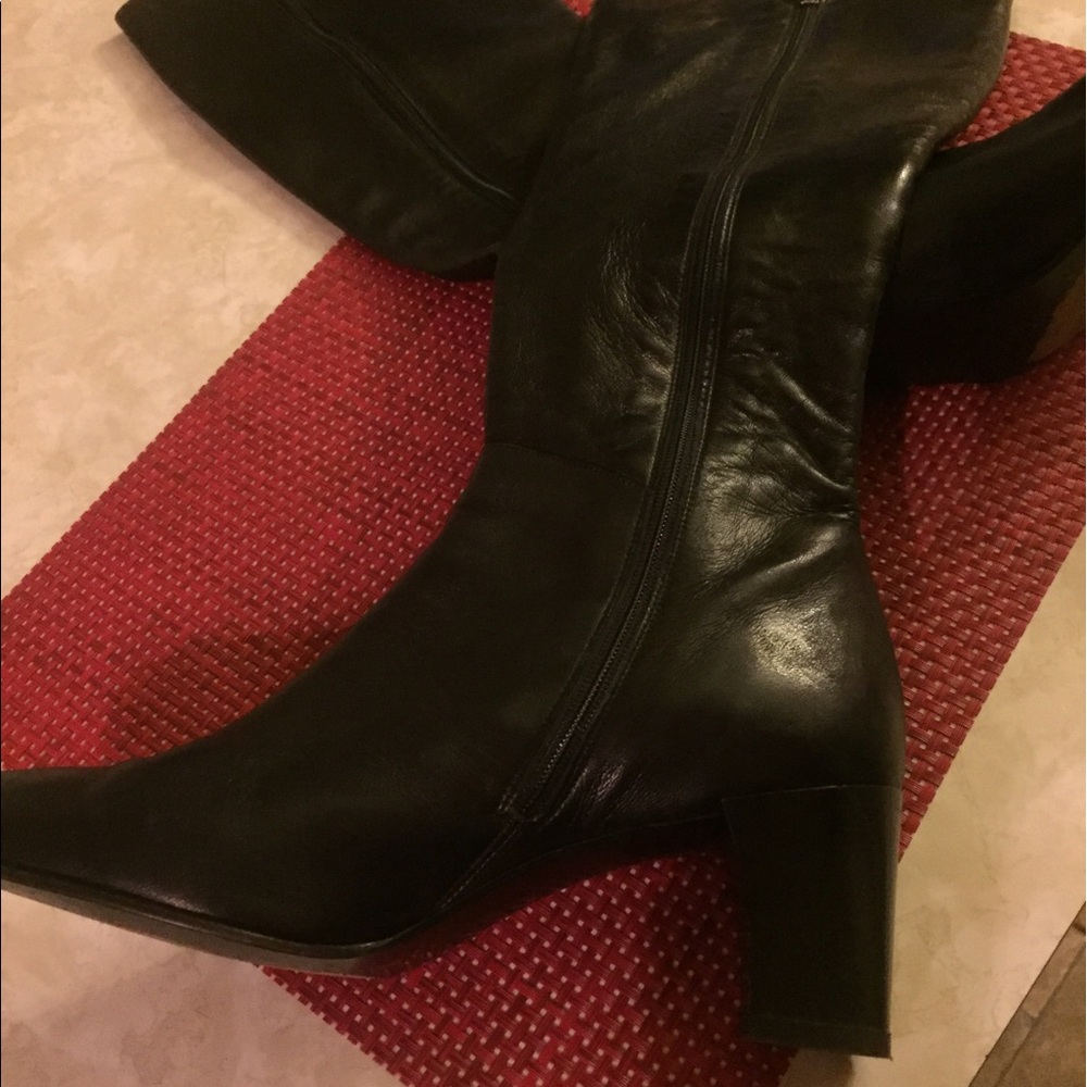 Ralph Lauren Black Leather Heeled Boots